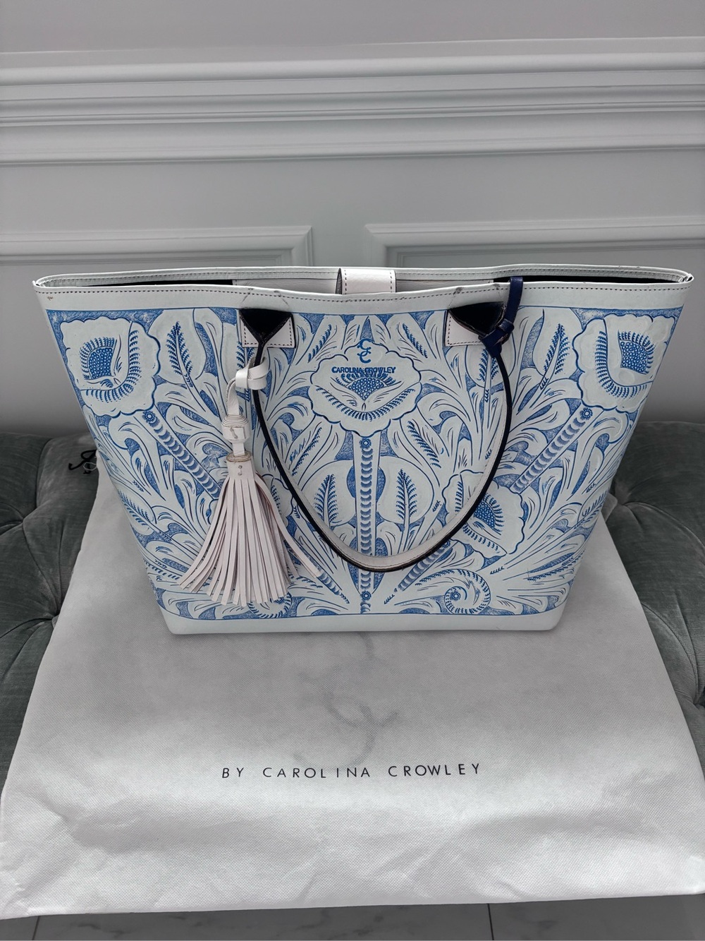 Carolina Crowley White & Blue Floral Tote Bag